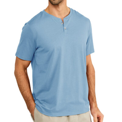 Men’s Bamboo Heritage Short Sleeve Henley – Blue Fog