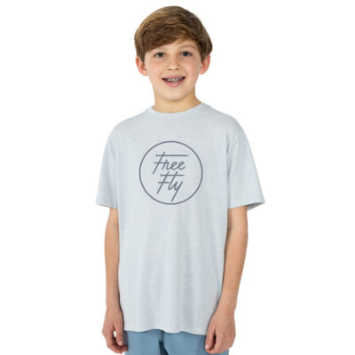 Youth Stacked Script Tee – Heather Aspen Grey