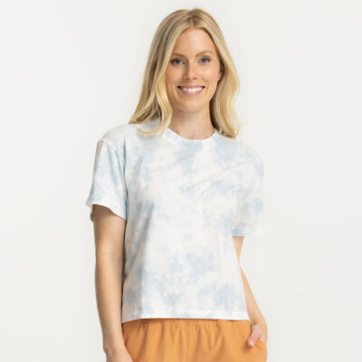 Women’s Embroidered Logo Tee – Blue Tie Dye