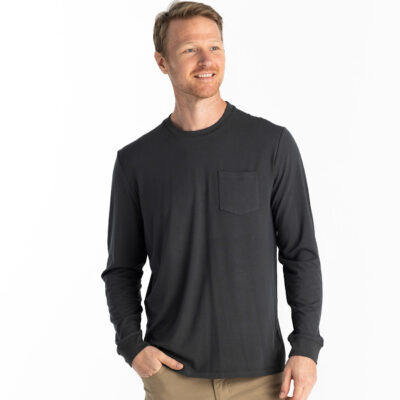 Men’s Bamboo Flex Long Sleeve Pocket Tee – Black Sand