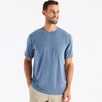 Men’s Bamboo Flex Pocket Tee – Heather Deepwater