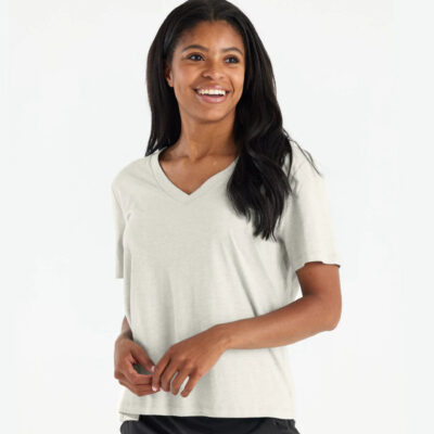 Women’s Bamboo Heritage V Neck Tee – White Cap