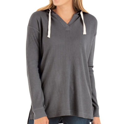 Women’s Bamboo Waffle Hoodie – Steel Grey